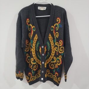 Vintage Womens Cardigan Size‎ Medium Abstract Art To Wear Indie Boho Colorful